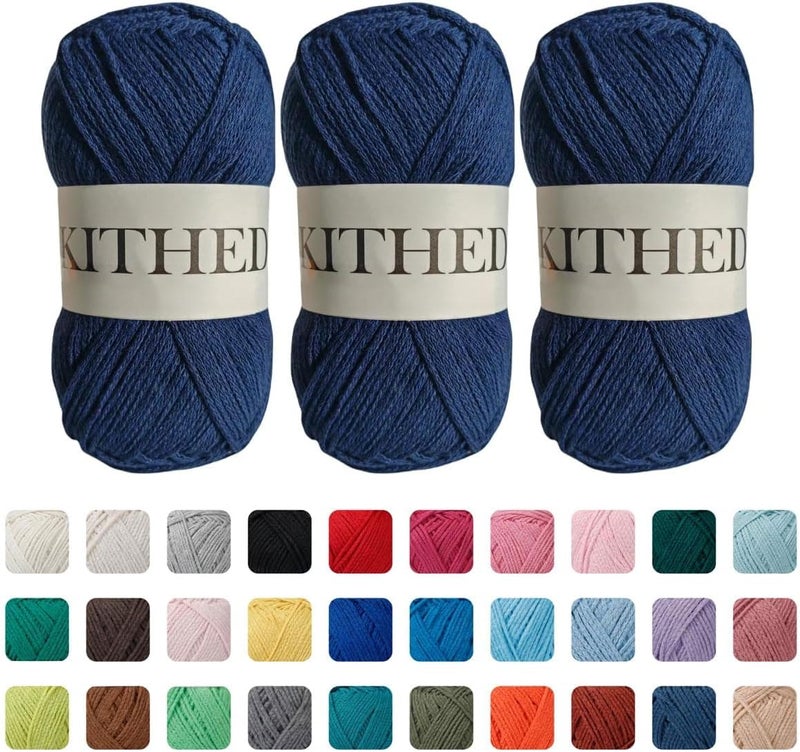 KITHED Cotton Yarn，10.5oz，526yard，3 Pack ，Soft Yarn for Crocheting and Knitting (30 Navy Blue) - Image 1
